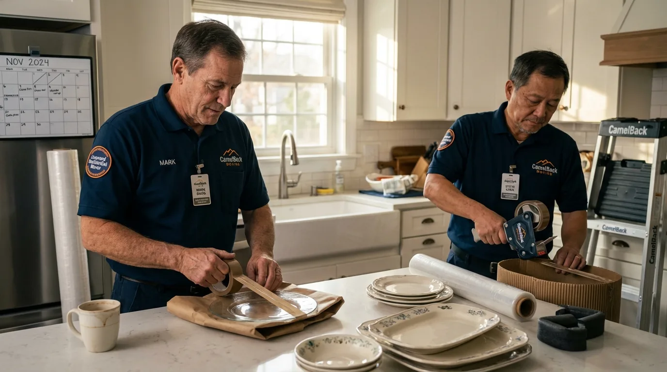 Professional crew packing kitchen dishware in Rocky Mount, NC